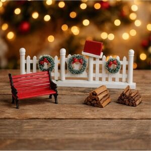 Vintage Lemax Christmas Village Accessories Fence Bench Firewood Set